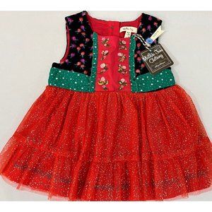 Matilda Jane Caroling Away Top Size 4 New Embroidery Flower Red Tulle Christmas